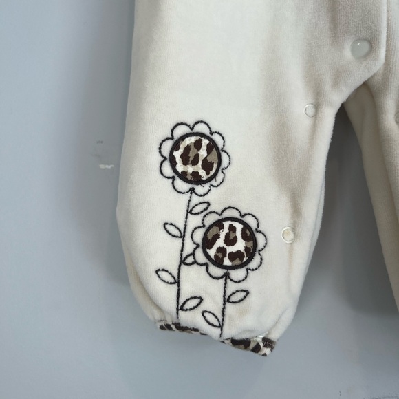 Vintage Baby Togs Leopard Print Trim Velour Cream Baby One Piece Jumpsuit 6M - Picture 4 of 6